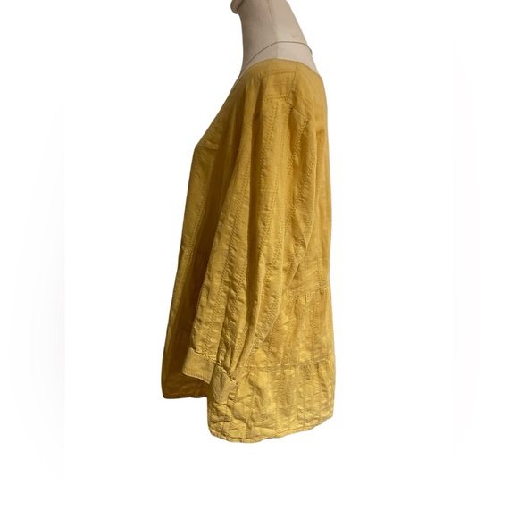 J.Jill Yellow Peasant Blouse Size L Cottagecore Prairie Boho Tiered Top - Picture 2 of 6